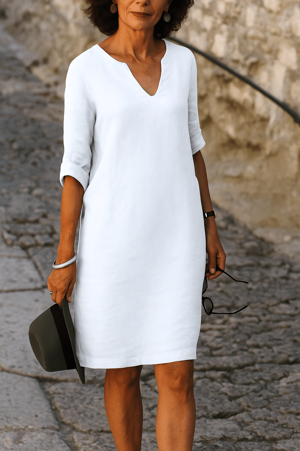 Dames Jurk Midi V-hals vormende snit – Vorana