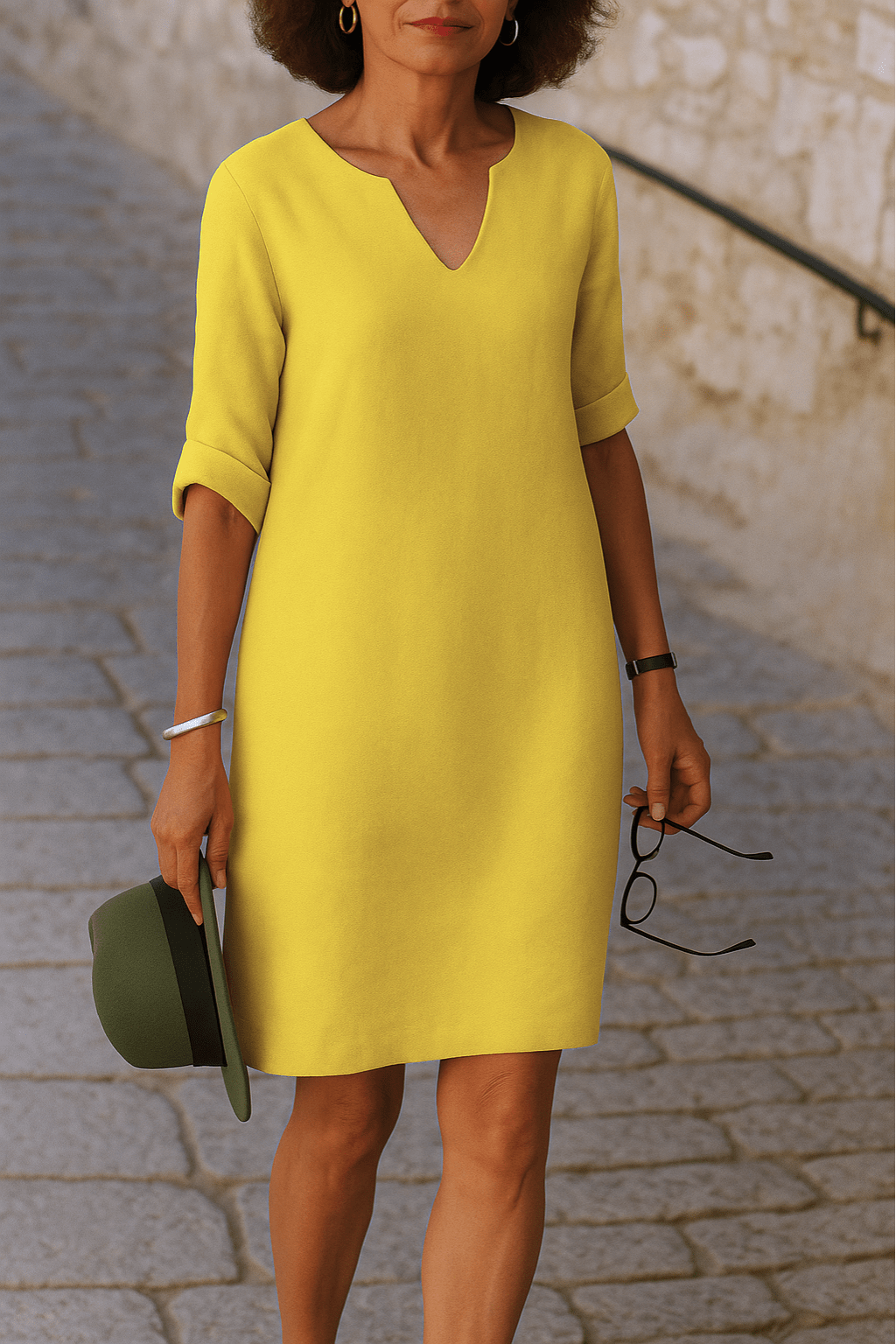 Dames Jurk Midi V-hals vormende snit – Vorana