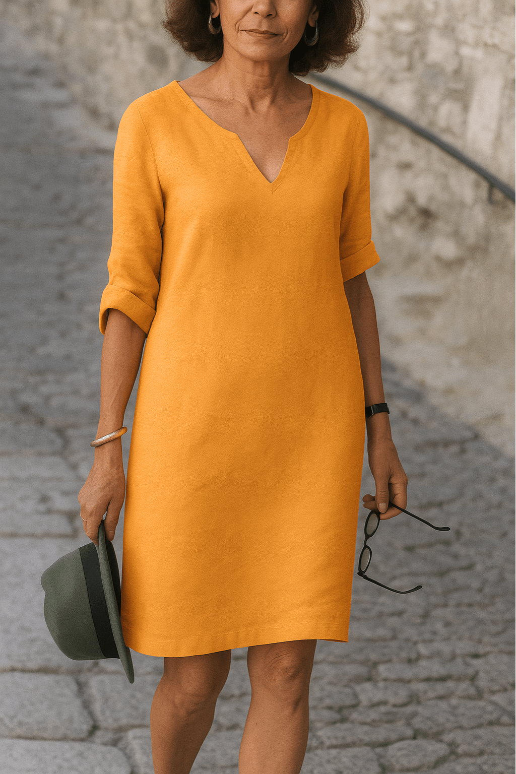 Dames Jurk Midi V-hals vormende snit – Vorana