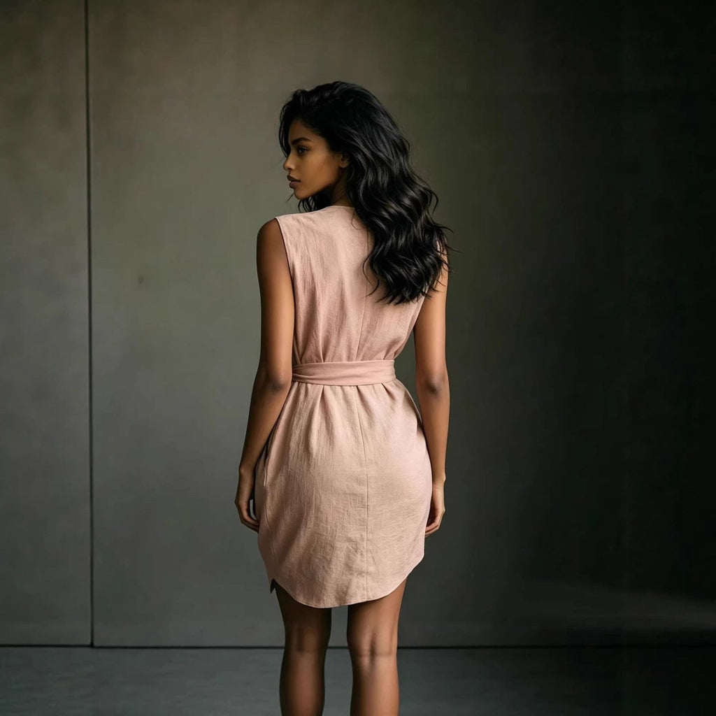 Dames Jurk V-Hals strikdetail in de taille – Vorana