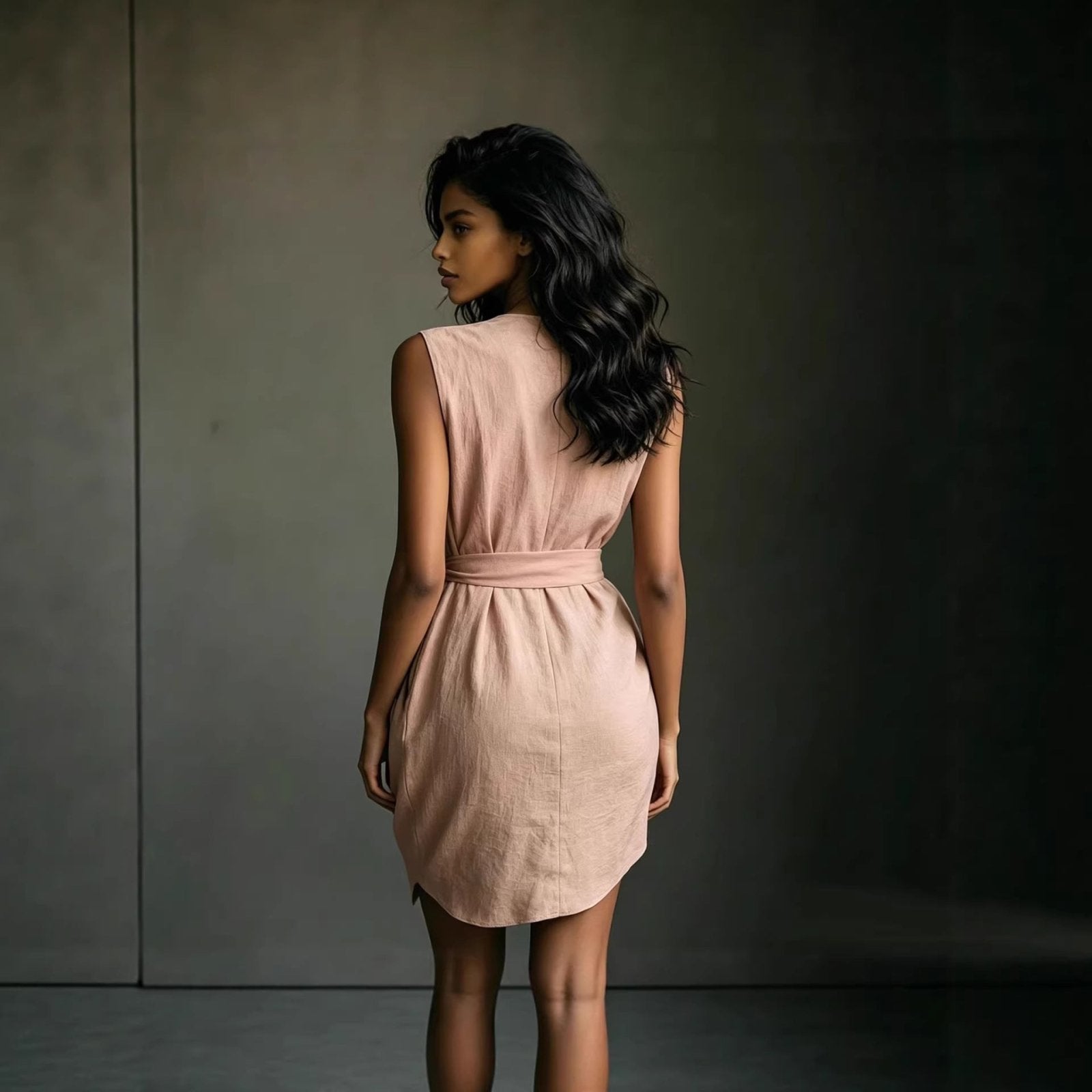 Dames Jurk V-Hals strikdetail in de taille – Vorana