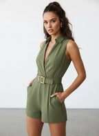 Dames Romper diepe V-hals en geriemd taille-detail – Vorana