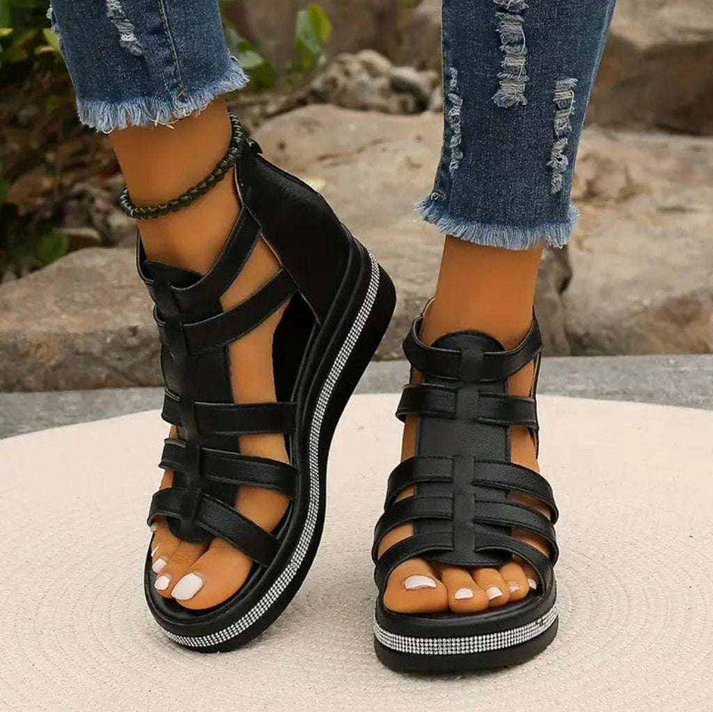 Dames Sandalen Sleehak Kruisbandjes Gespdetail – Vorana