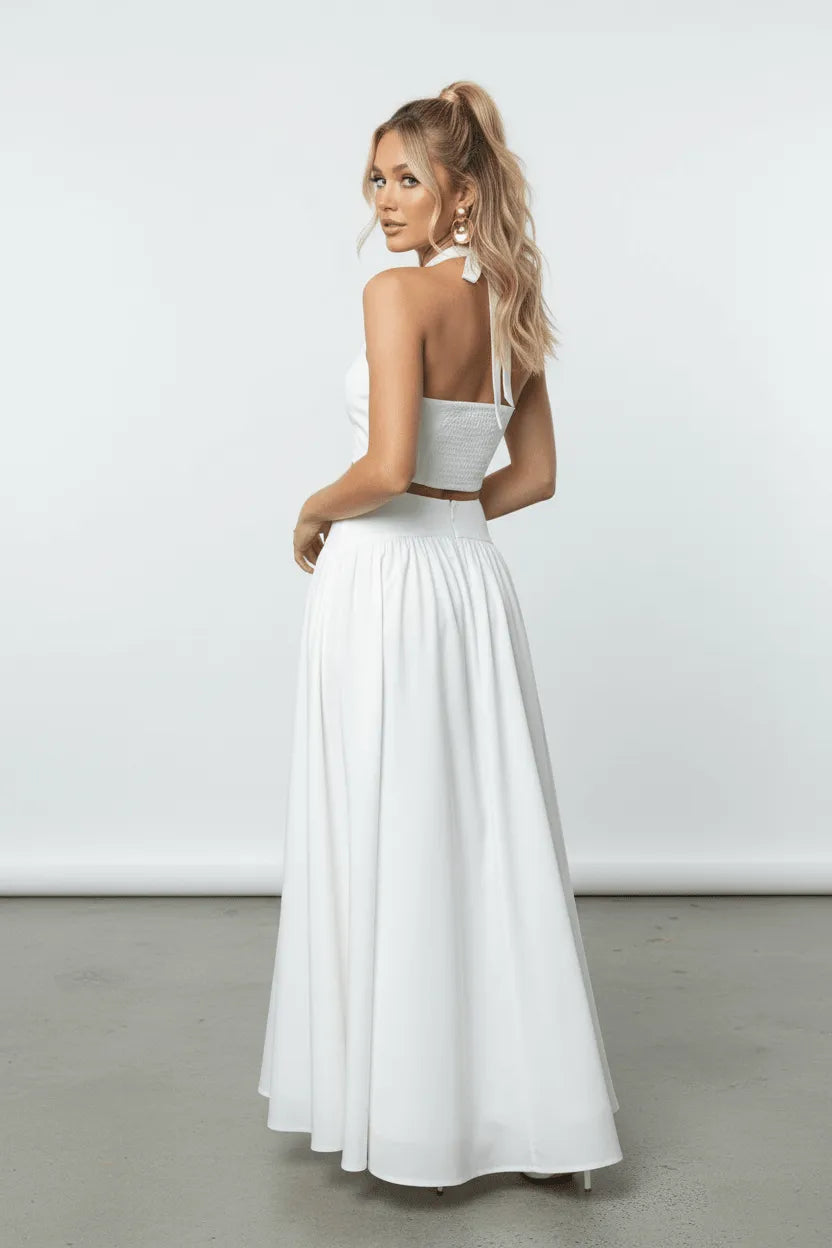 Dames Set V-hals Haltertop en Maxi rok – Vorana