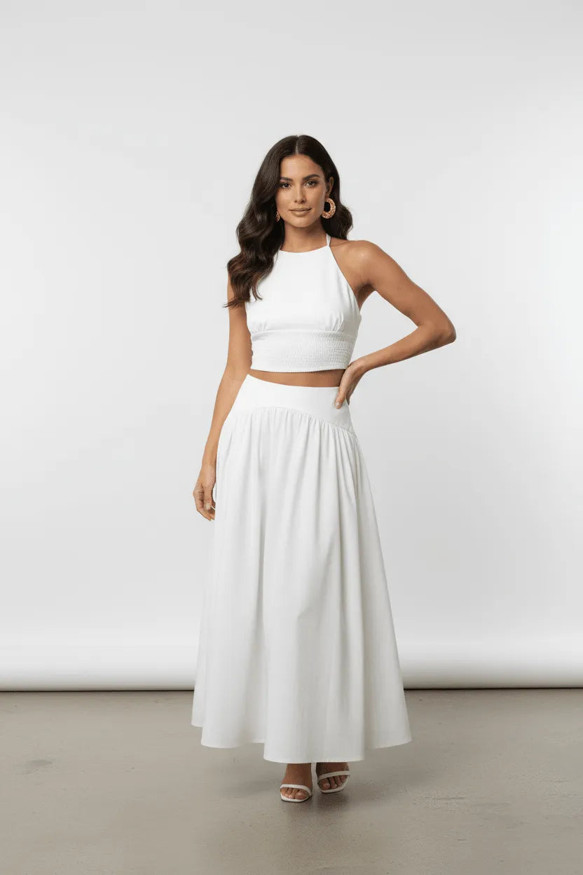 Dames Set V-hals Haltertop en Maxi rok – Vorana