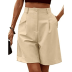 Dames Shorts Hoge Taille met Plooien en Omslag – Vorana