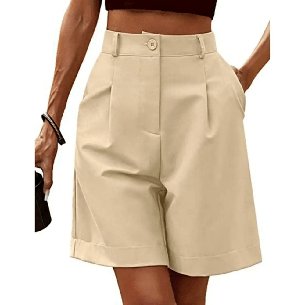 Dames Shorts Hoge Taille met Plooien en Omslag – Vorana