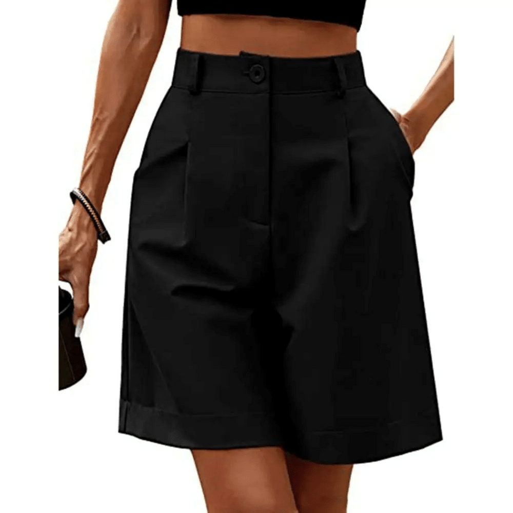 Dames Shorts Hoge Taille met Plooien en Omslag – Vorana