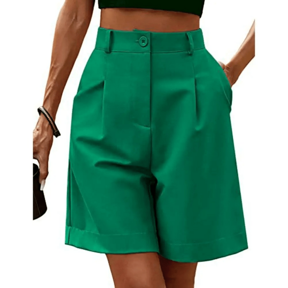 Dames Shorts Hoge Taille met Plooien en Omslag – Vorana