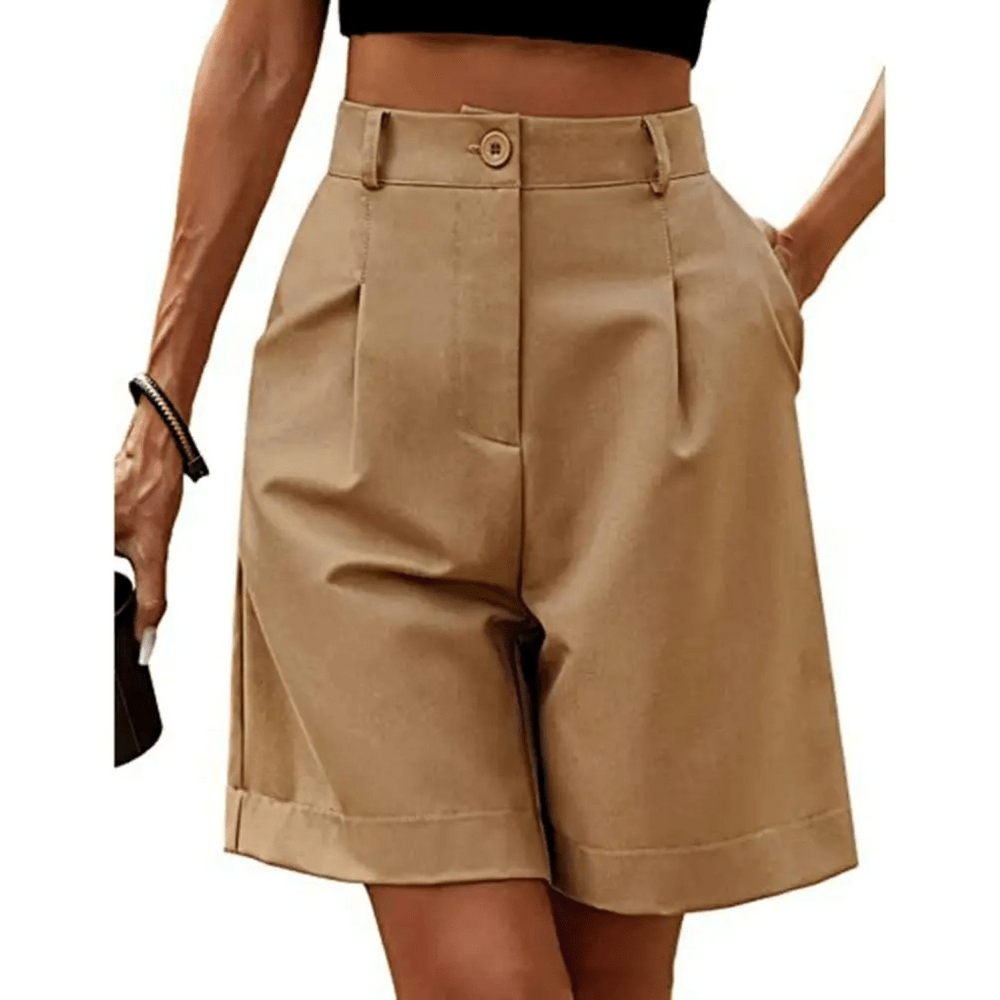 Dames Shorts Hoge Taille met Plooien en Omslag – Vorana