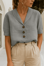 Dames T-Shirt O-hals knoopsluiting Pullover – Vorana