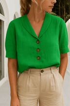 Dames T-Shirt O-hals knoopsluiting Pullover – Vorana