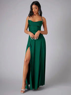 Jurk Dames Avond Maxi Split Open Rug Satijn – Vorana