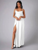 Jurk Dames Avond Maxi Split Open Rug Satijn – Vorana