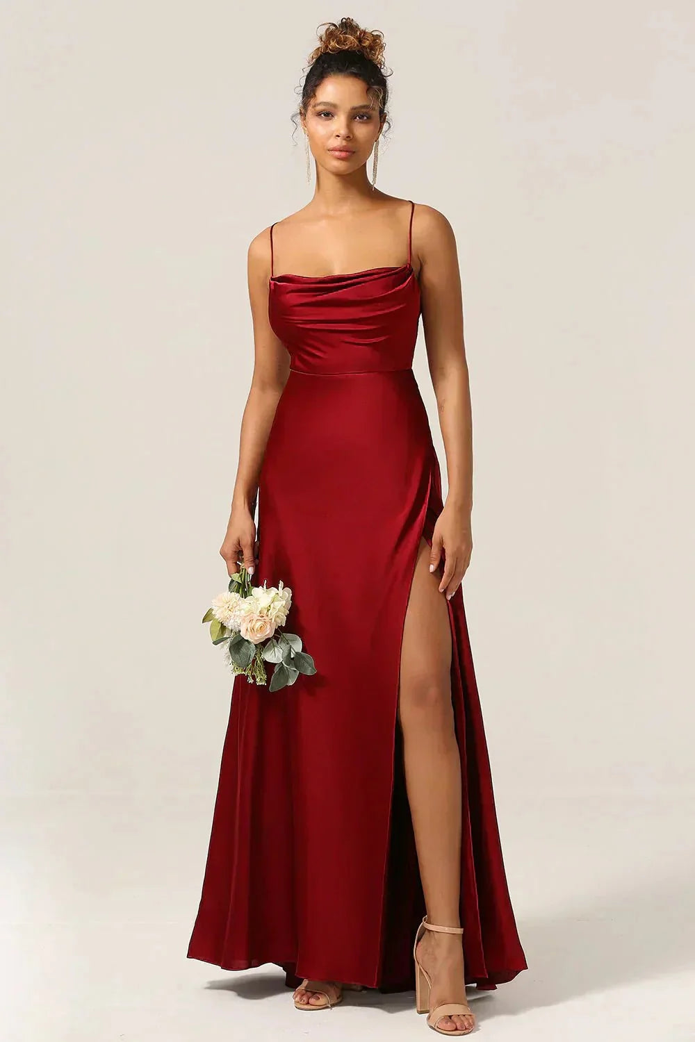Jurk Dames Avond Maxi Split Open Rug Satijn – Vorana