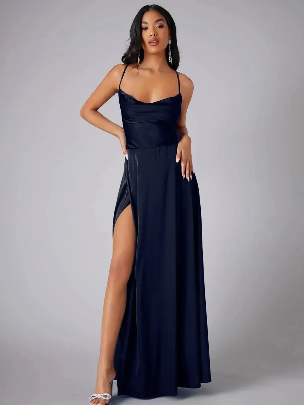 Jurk Dames Avond Maxi Split Open Rug Satijn – Vorana