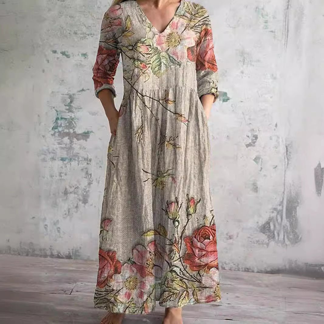 Jurk Dames Maxi V-hals bloemenprint – Vorana