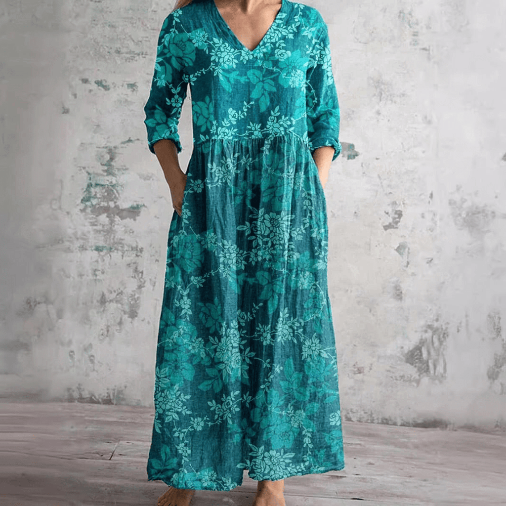 Jurk Dames Maxi V-hals bloemenprint – Vorana
