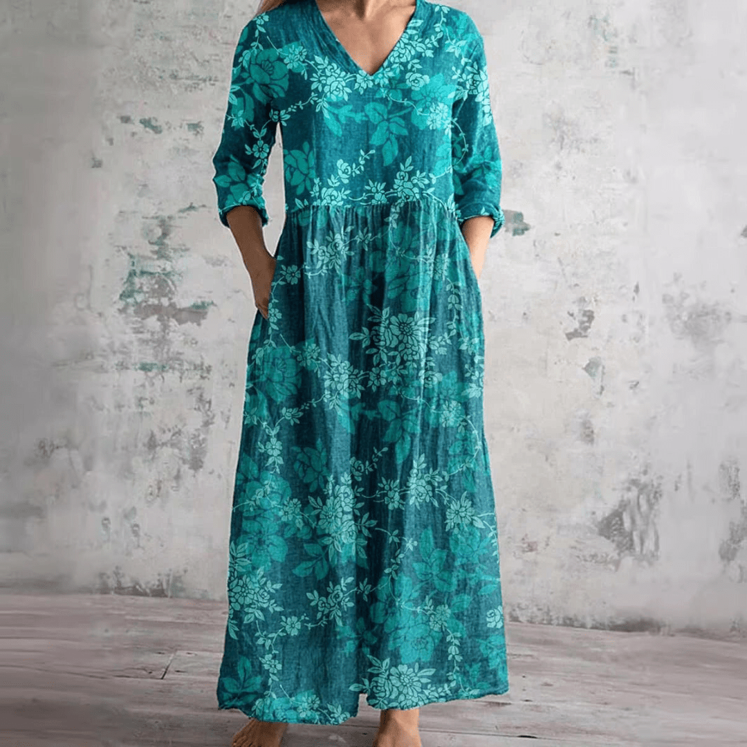 Jurk Dames Maxi V-hals bloemenprint – Vorana