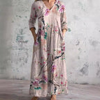Jurk Dames Maxi V-hals bloemenprint – Vorana