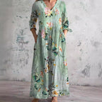 Jurk Dames Maxi V-hals bloemenprint – Vorana