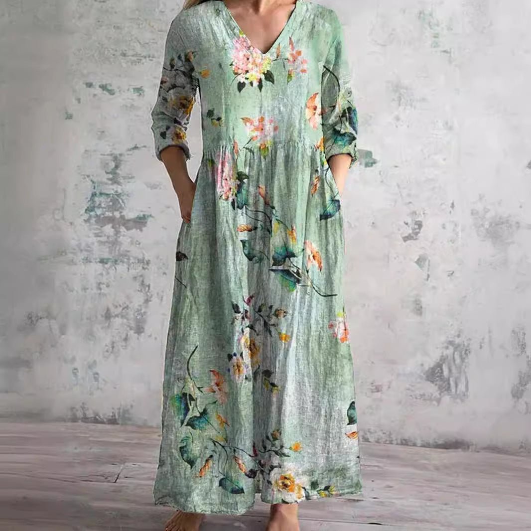 Jurk Dames Maxi V-hals bloemenprint – Vorana