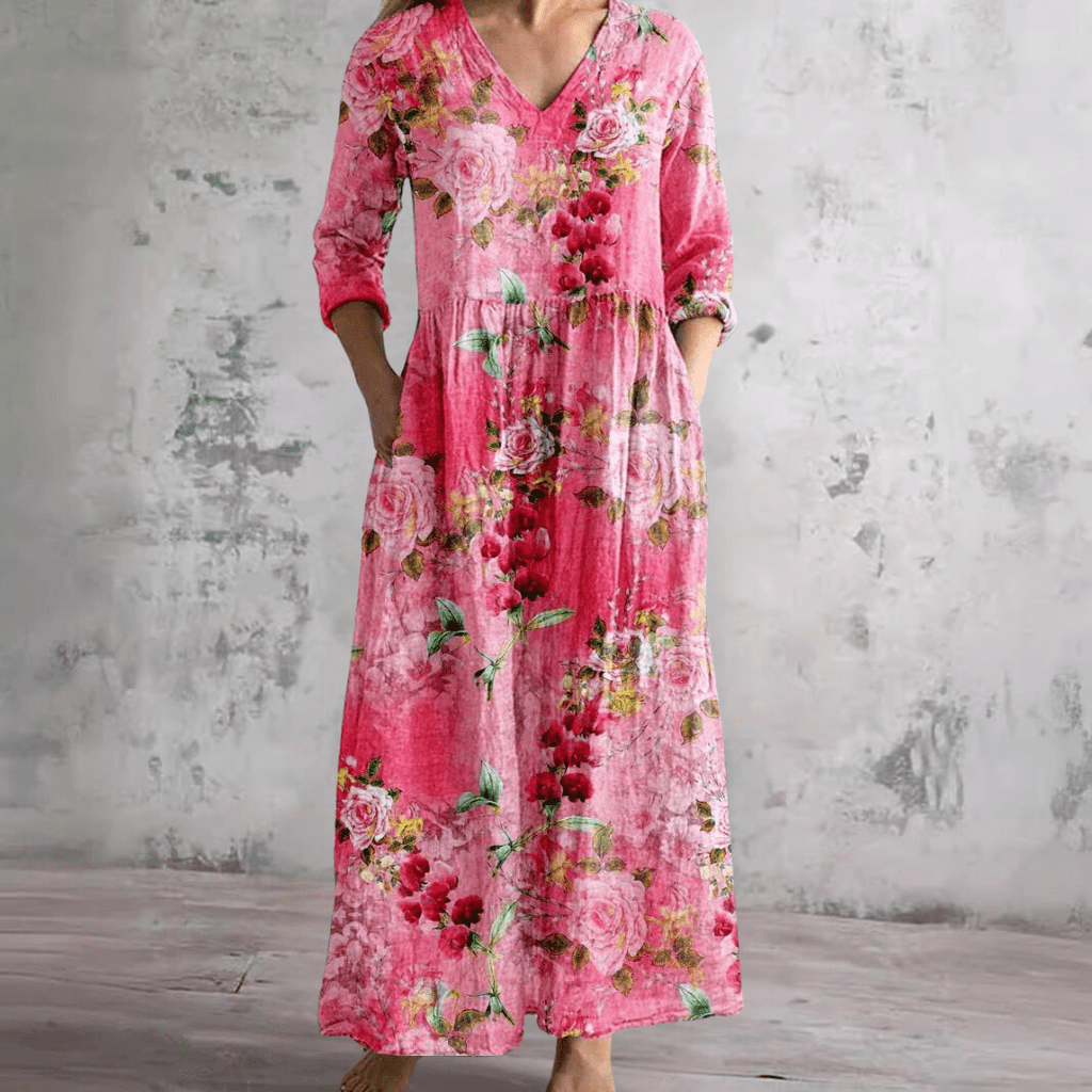 Jurk Dames Maxi V-hals bloemenprint – Vorana