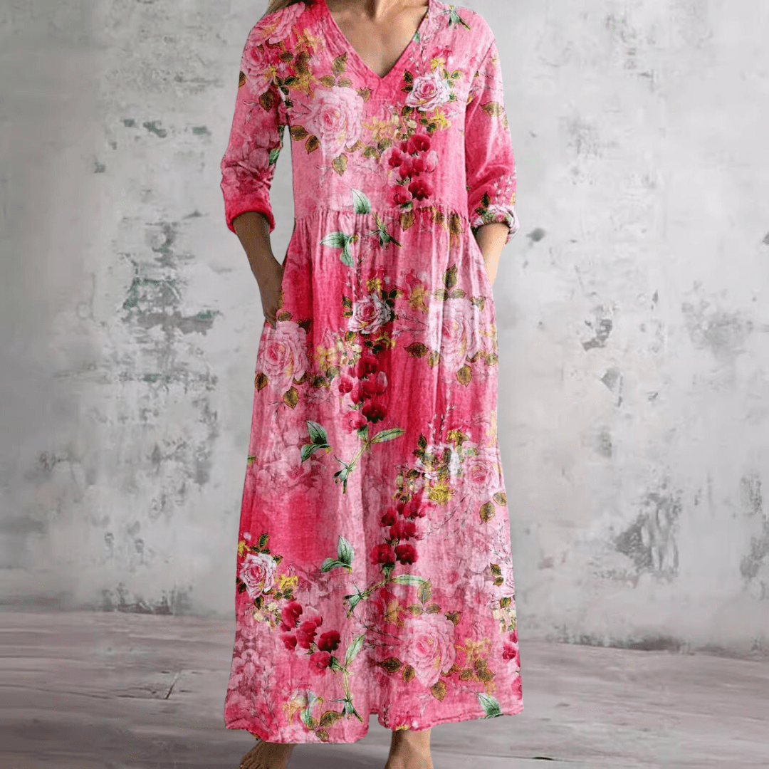 Jurk Dames Maxi V-hals bloemenprint – Vorana