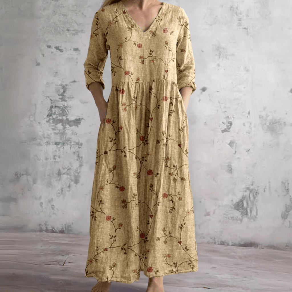 Jurk Dames Maxi V-hals bloemenprint – Vorana