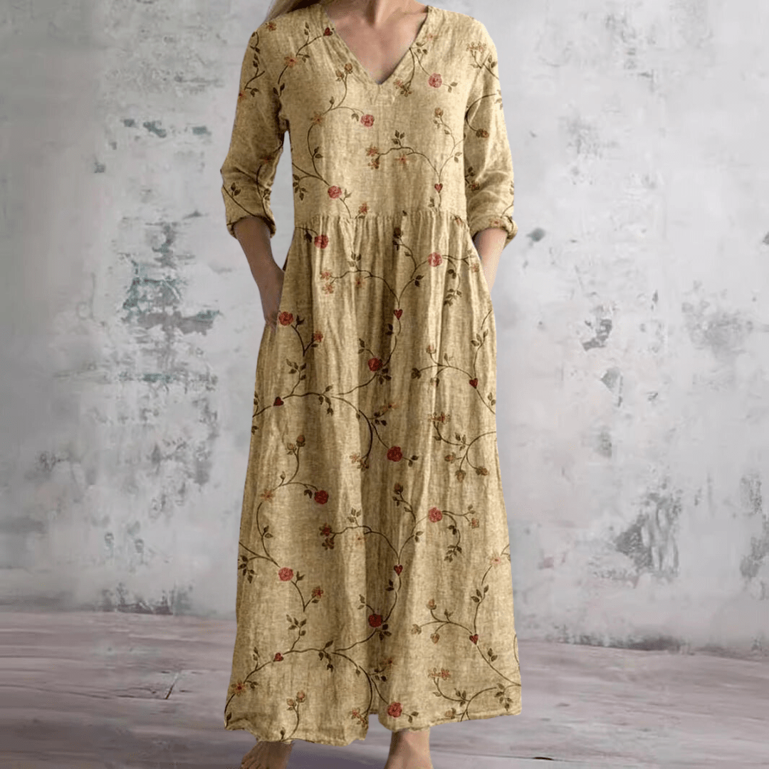 Jurk Dames Maxi V-hals bloemenprint – Vorana