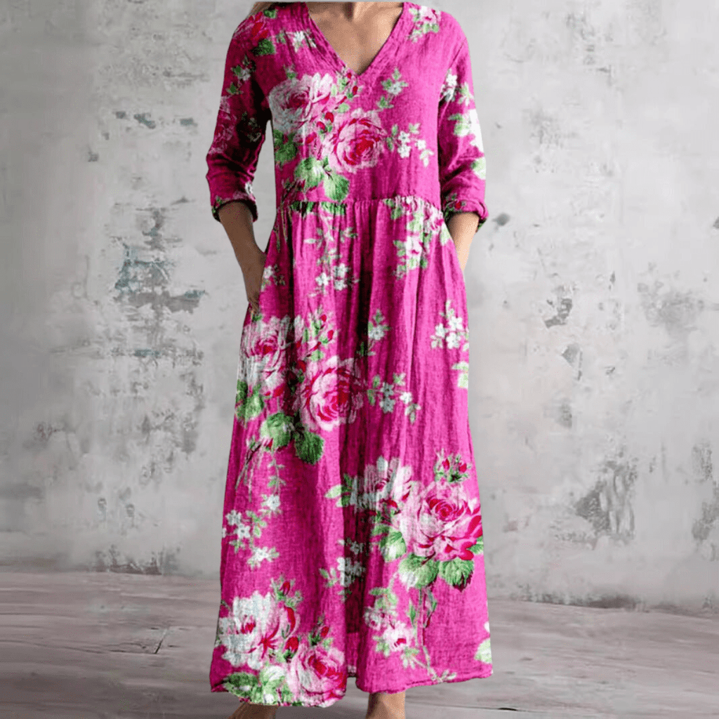 Jurk Dames Maxi V-hals bloemenprint – Vorana