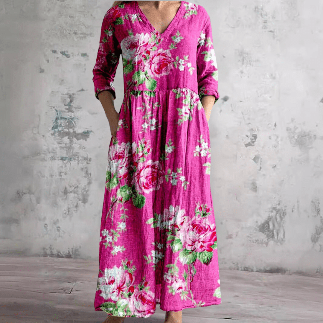 Jurk Dames Maxi V-hals bloemenprint – Vorana