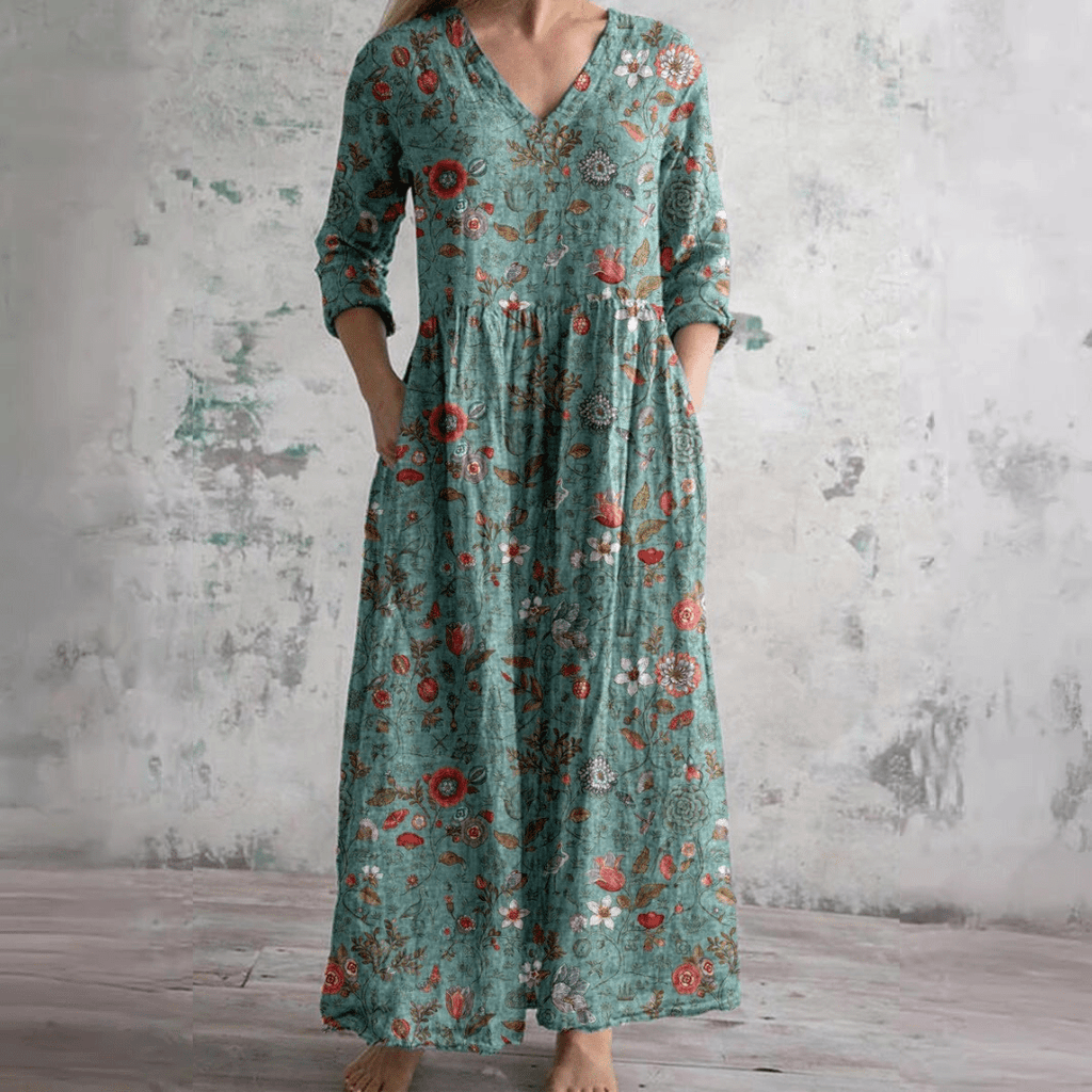 Jurk Dames Maxi V-hals bloemenprint – Vorana