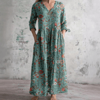 Jurk Dames Maxi V-hals bloemenprint – Vorana
