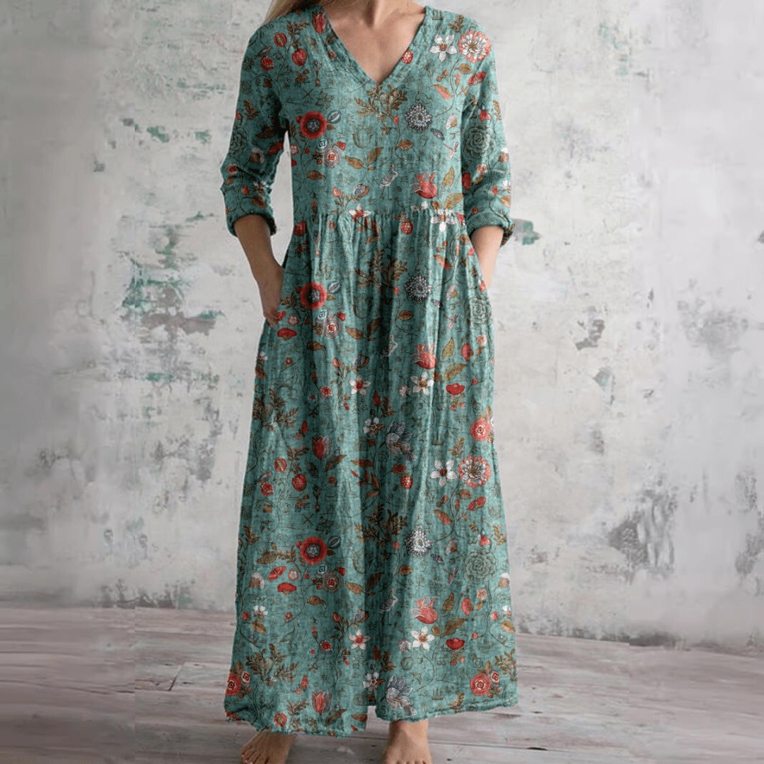 Jurk Dames Maxi V-hals bloemenprint – Vorana
