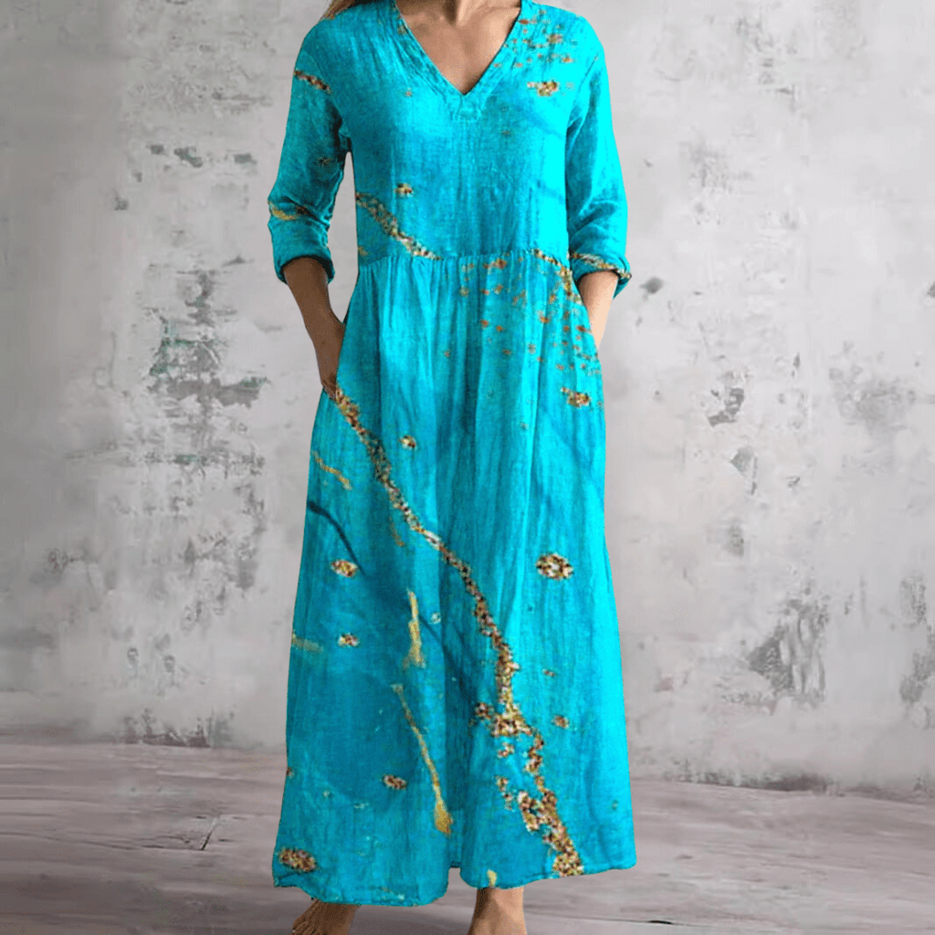 Jurk Dames Maxi V-hals bloemenprint – Vorana